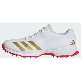 Adidas 22 YDS Spike Cricket Shoes Cloud White Gold Metallic Pure Ruby Colour