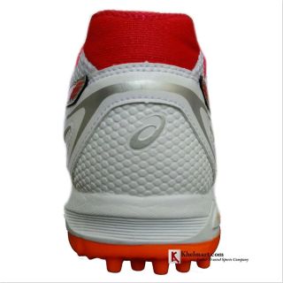 Asics Gel Gully 5 Full Spike Cricket Shoes color WHITE AND RED ALART