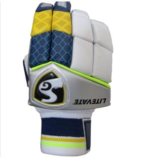 SG Litevate Cricket Batting Gloves White and Blue (Mans Size Right-Handed)