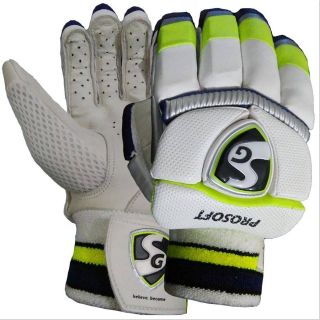 SG Prosoft Cricket Batting Gloves White and Lime (Mens Size Right-Handed)