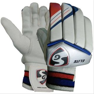 SG Elite Cricket Batting Gloves White Red and Black (Mens Size Right-Handed)
