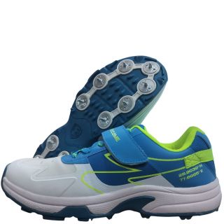 SG Sierra ARC Cricket Spikes Shoes White Blue Lime Colour