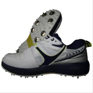 SM 001 Full Spike Cricket Shoes White Navy Green Baseimage01