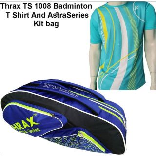 Thrax combo TS 1008 Badminton T Shirt And Astra Series Badminton Kit Bag