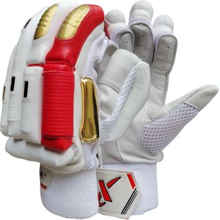 Thrax ST 1800 Cricket Batting Gloves White Red Gold (Mens Size Left Handed)