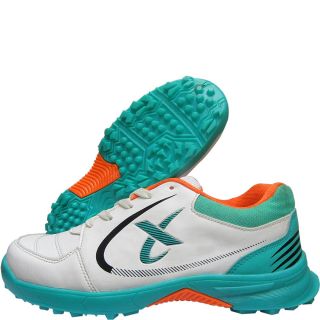 Thrax Power Boost Cricket Stud Shoes White Sea Green Neon Orange
