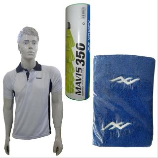 Thrax Badminton T Shirt Black and White Size Large And YONEX Mavis 350 Nylon Shuttlecock And Yonex Knee Guard