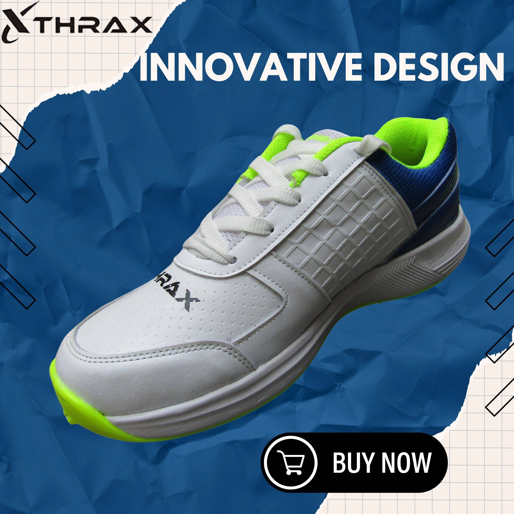 Thrax Aello Series Spike Cricket Shoes White Lime Camo