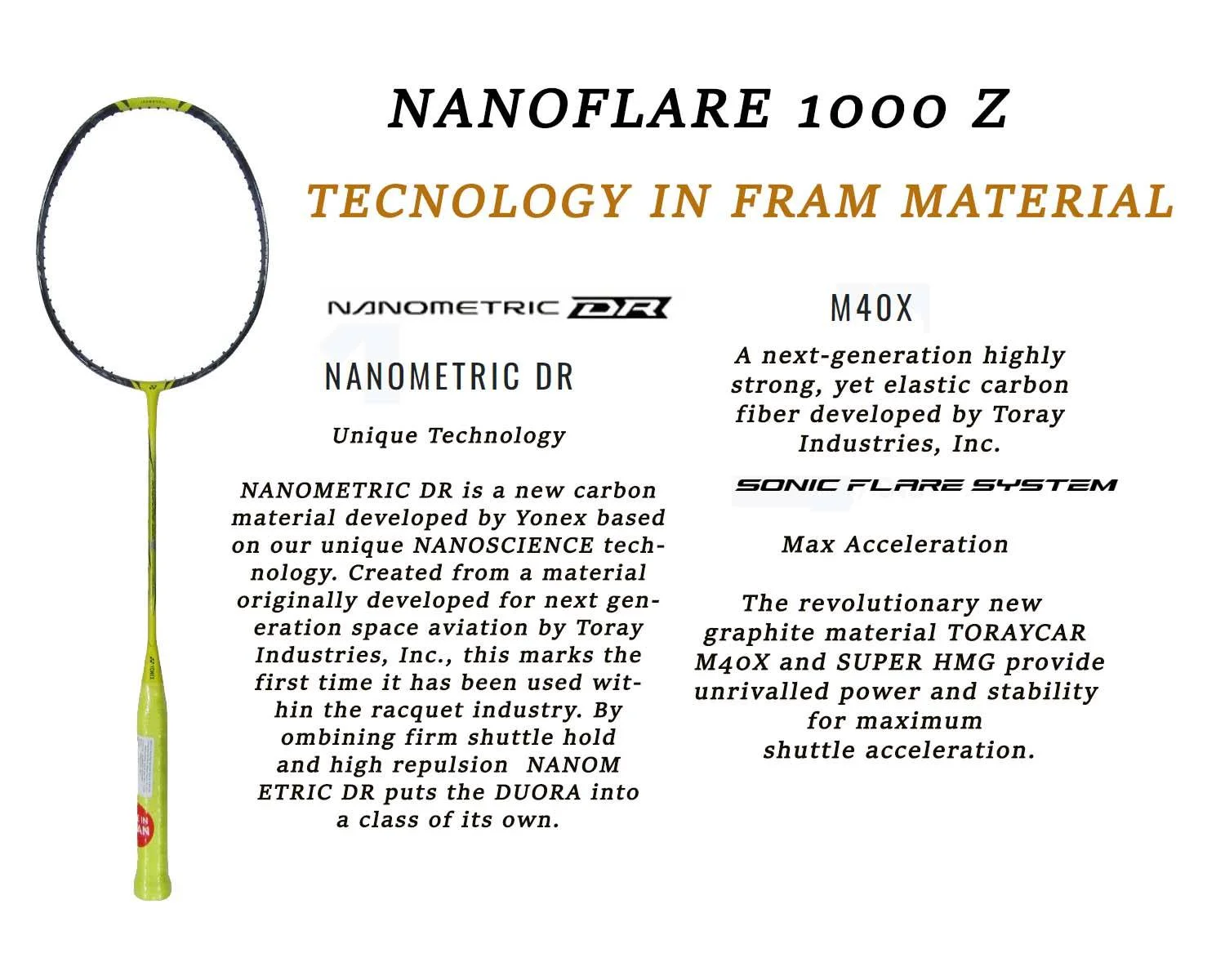 Yonex NANOFLARE 1000 Z racket technology