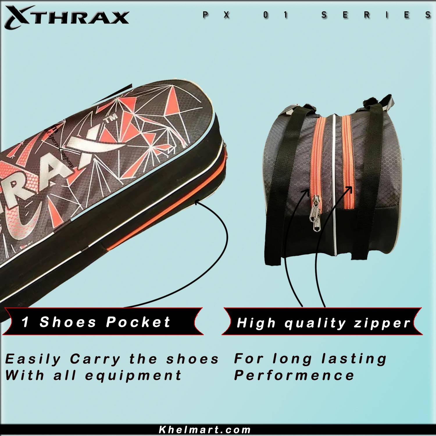 Thrax PX01 Badminton Kit Bag Grey And Orange