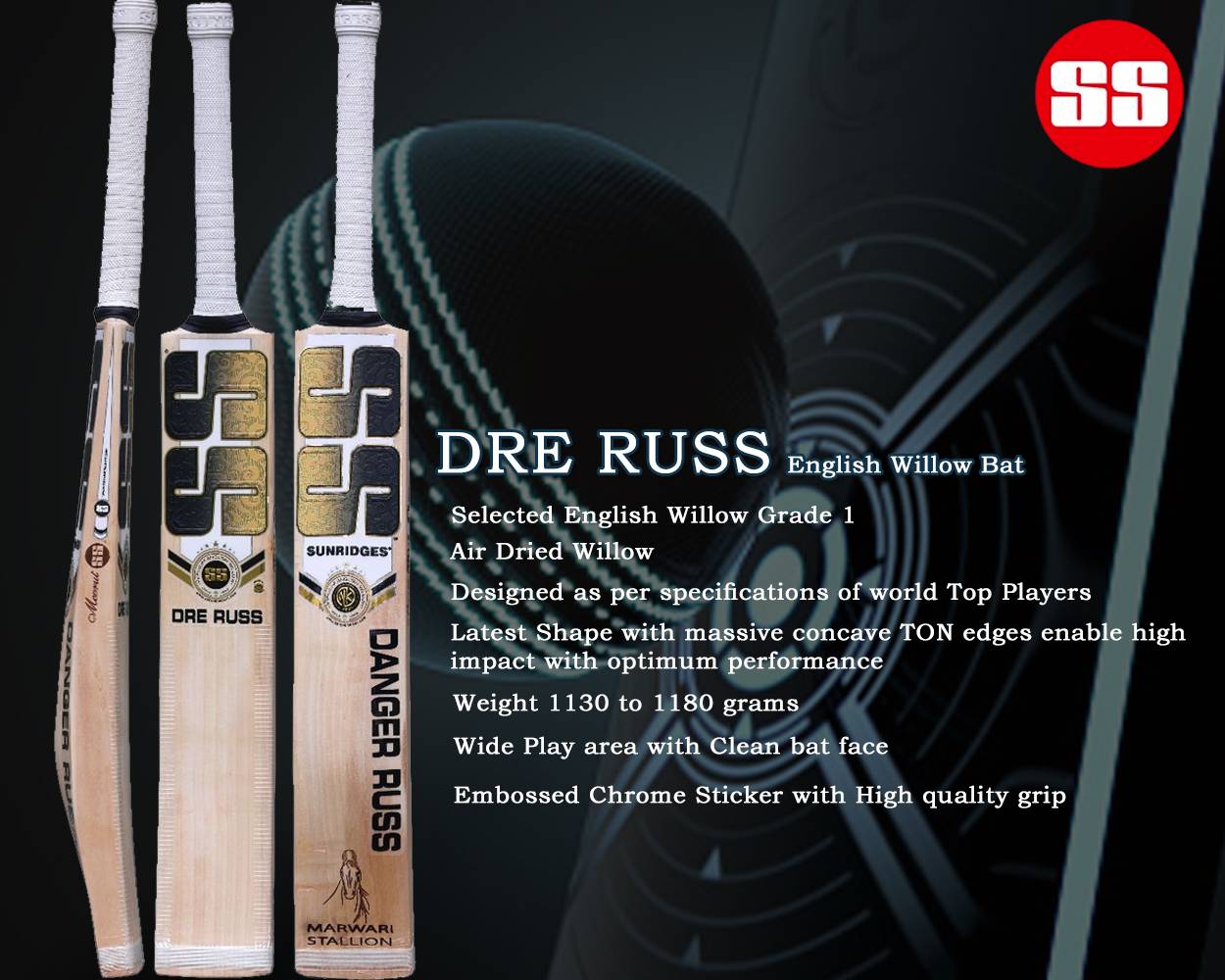 SS DRE RUSS CRICKET BAT