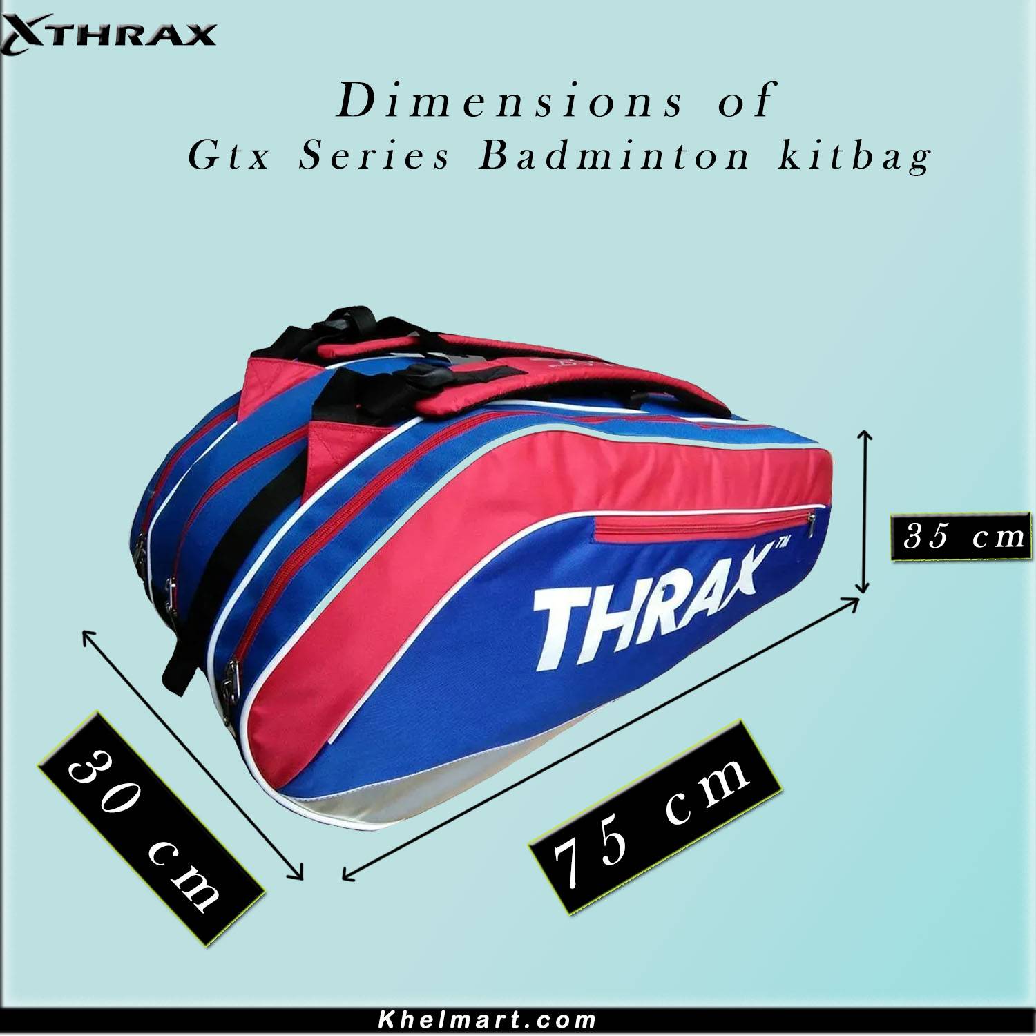 Thrax Gtx Series Badminton Kit Bag Red And Blue
