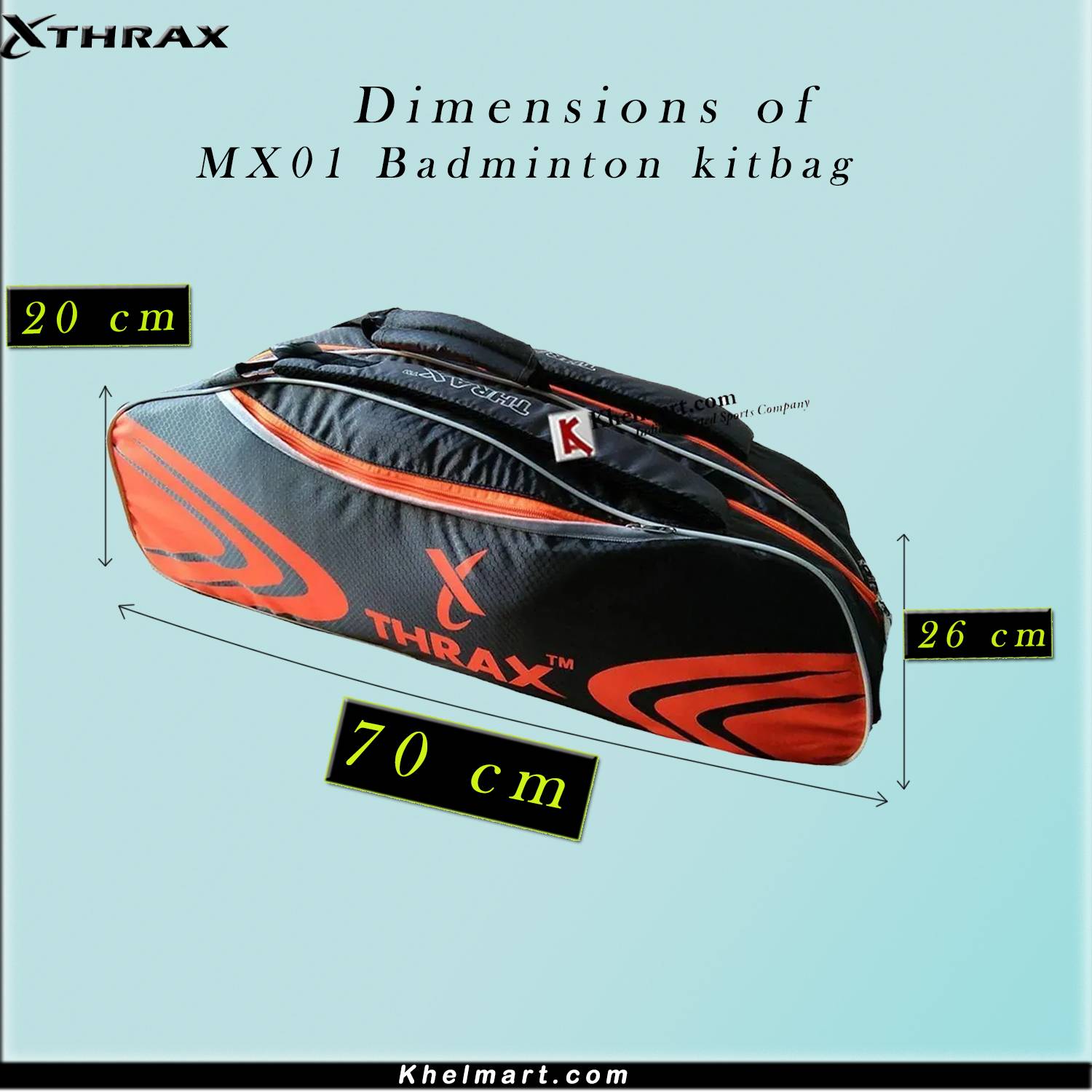 Thrax MX 01 Badminton Kit Bag Grey And Orange Thrax MX 01 Badminton Kit Bag Grey And Orange