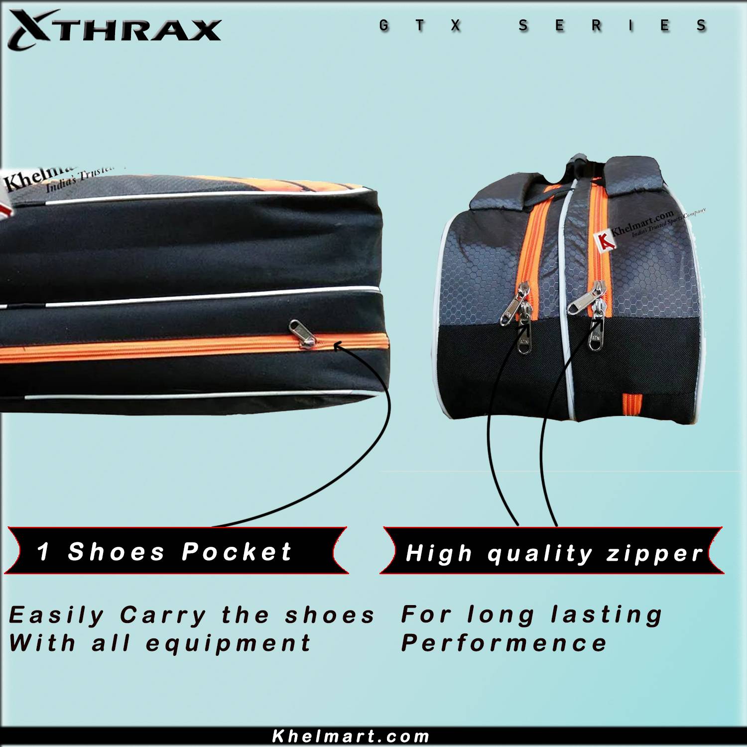 Thrax MX 01 Badminton Kit Bag Grey And Orange Thrax MX 01 Badminton Kit Bag Grey And Orange