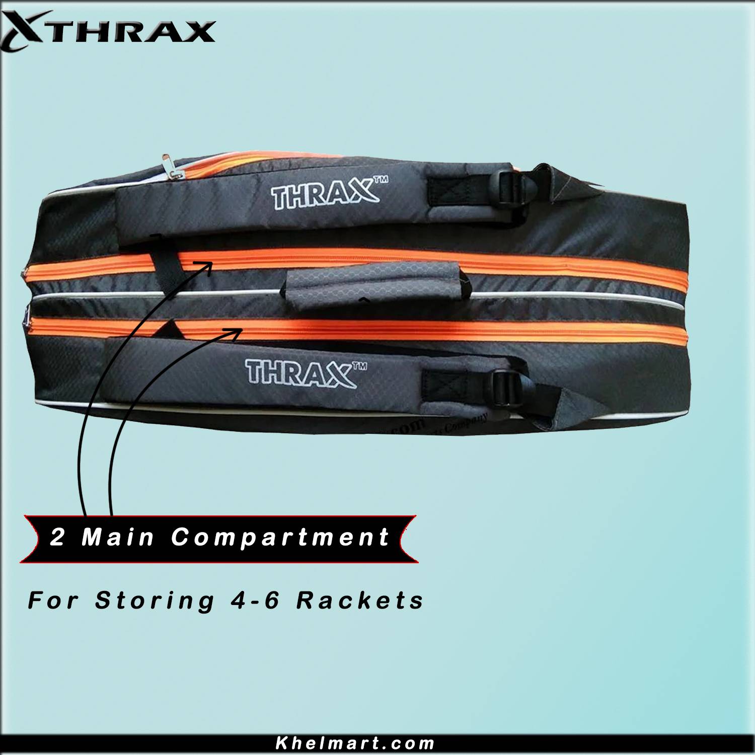 Thrax MX 01 Badminton Kit Bag Grey And Orange Thrax MX 01 Badminton Kit Bag Grey And Orange