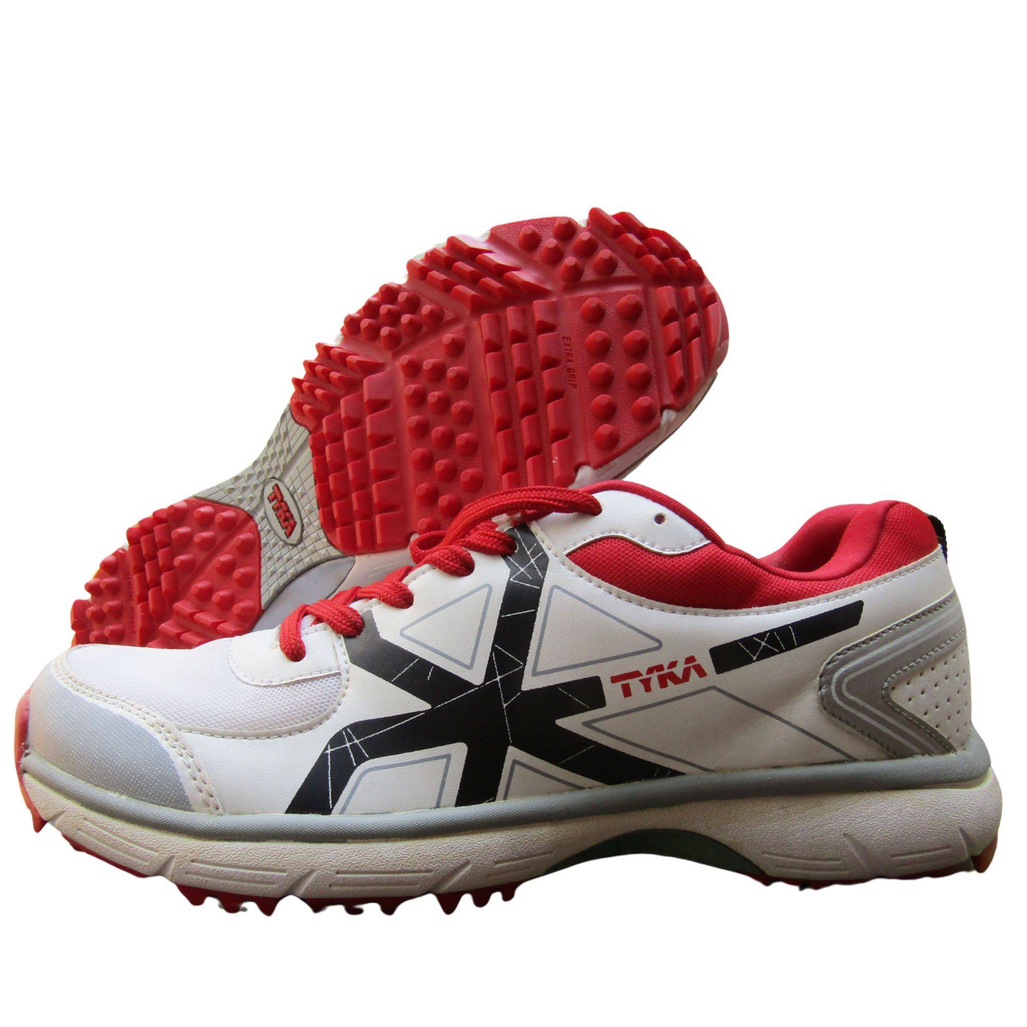 Tyka Stunner 160 Rubber Stud Cricket Shoes White Red Buy Tyka Stunner 160 Rubber Stud Cricket Shoes Online at Lowest Prices in India khelmart
