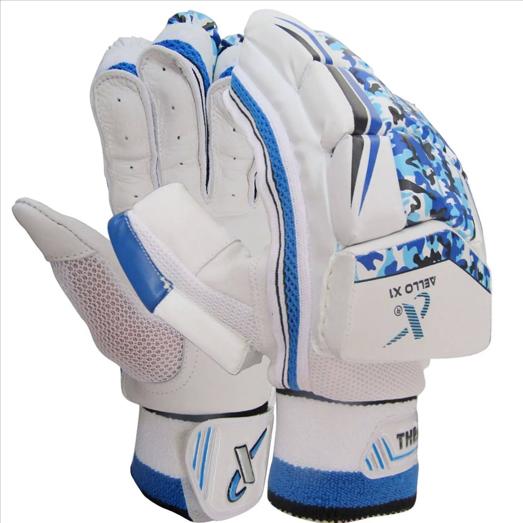 Blue and white batting gloves sales