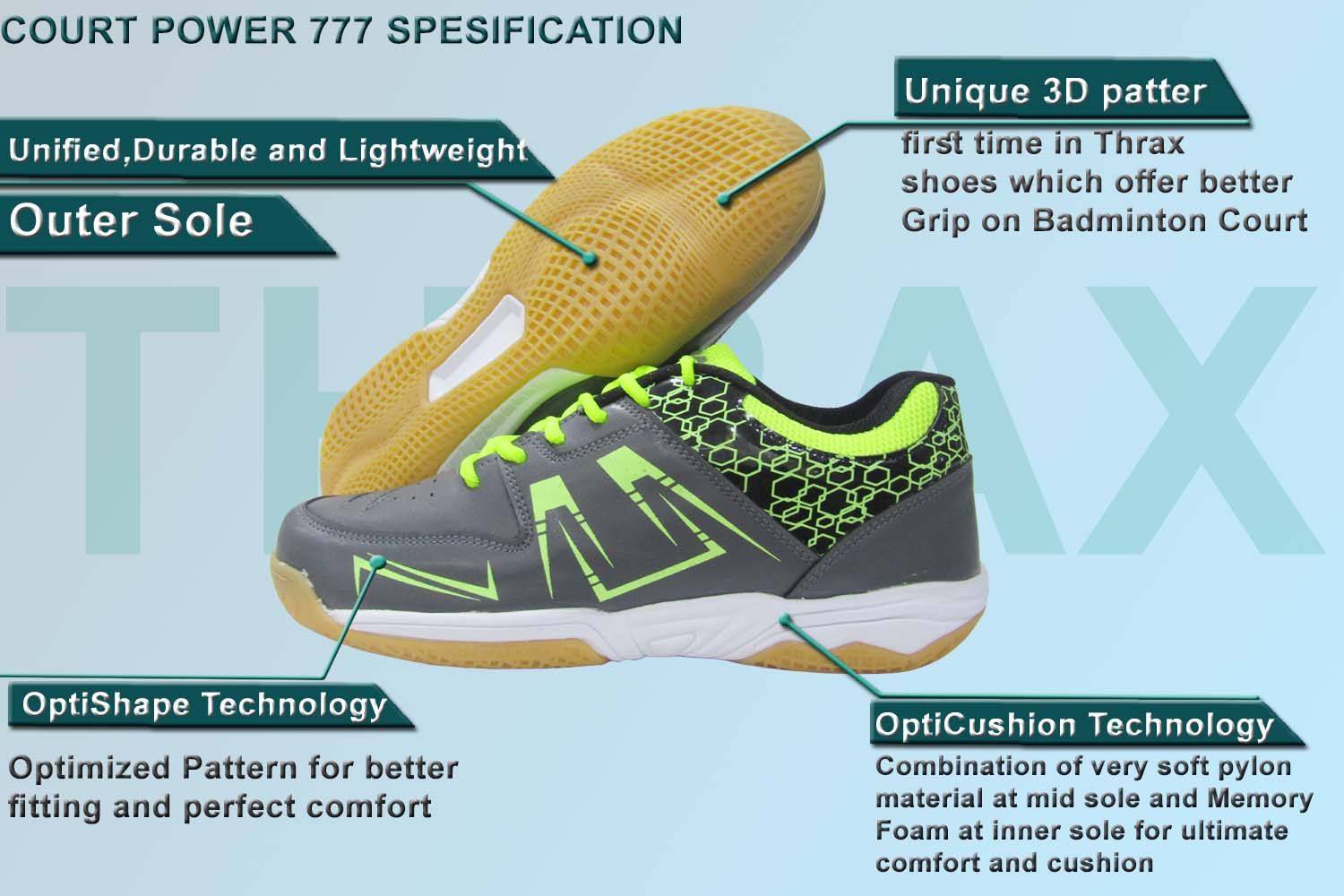 Thrax Court Power 777 Badminton Shoes Gray Lime