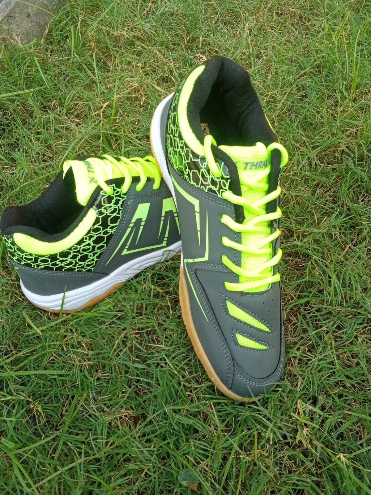 Thrax Court Power 777 Badminton Shoes Gray Lime