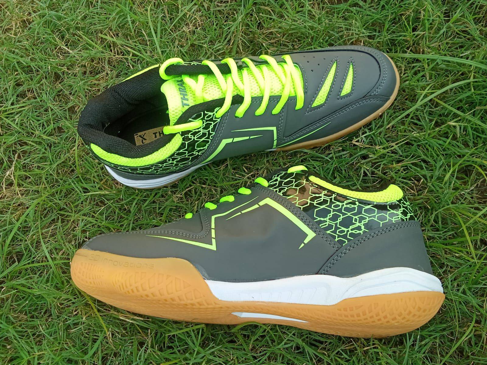 Thrax Court Power 777 Badminton Shoes Gray Lime