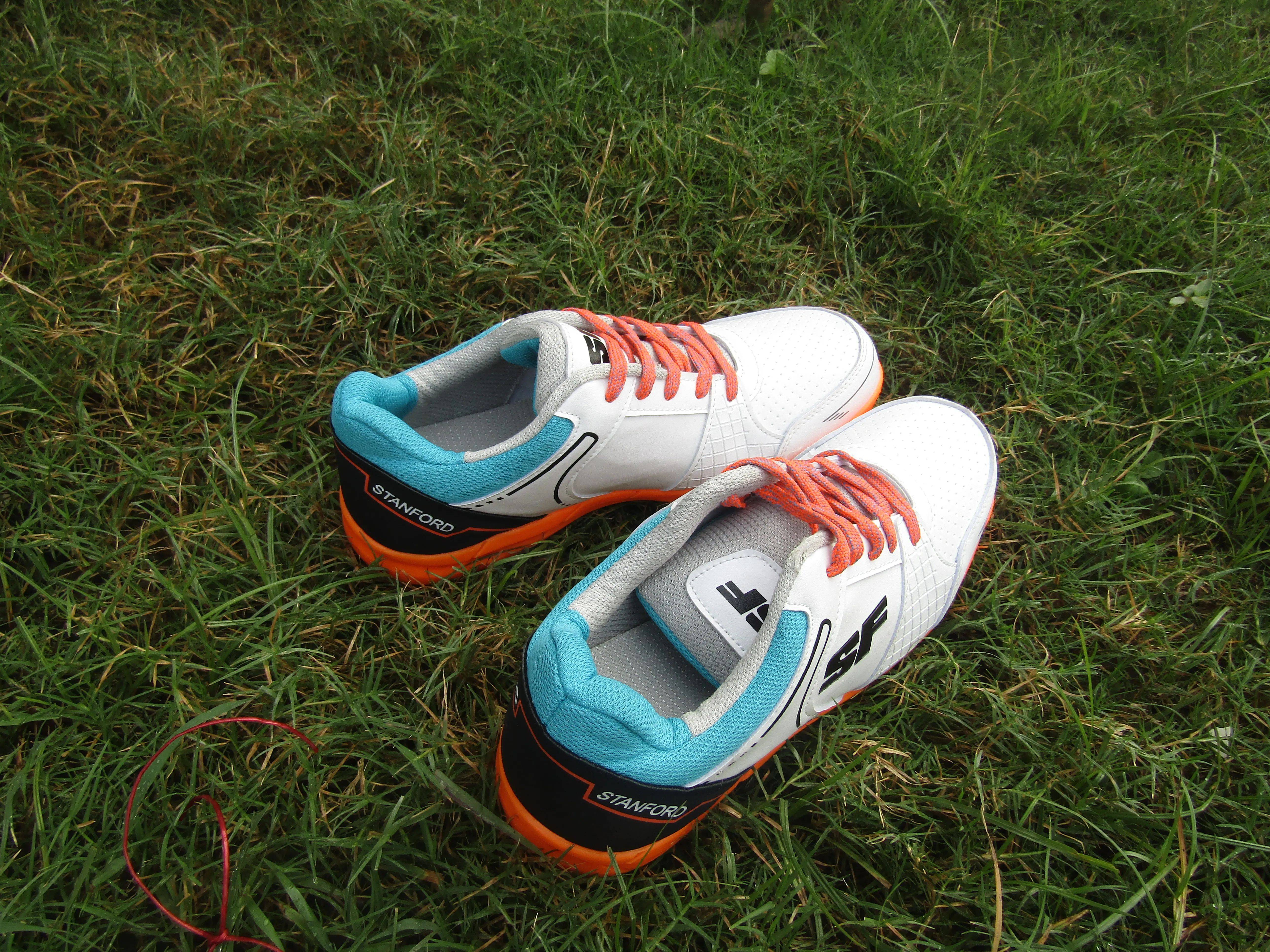 SF warrior Cricket Shoes teal and white