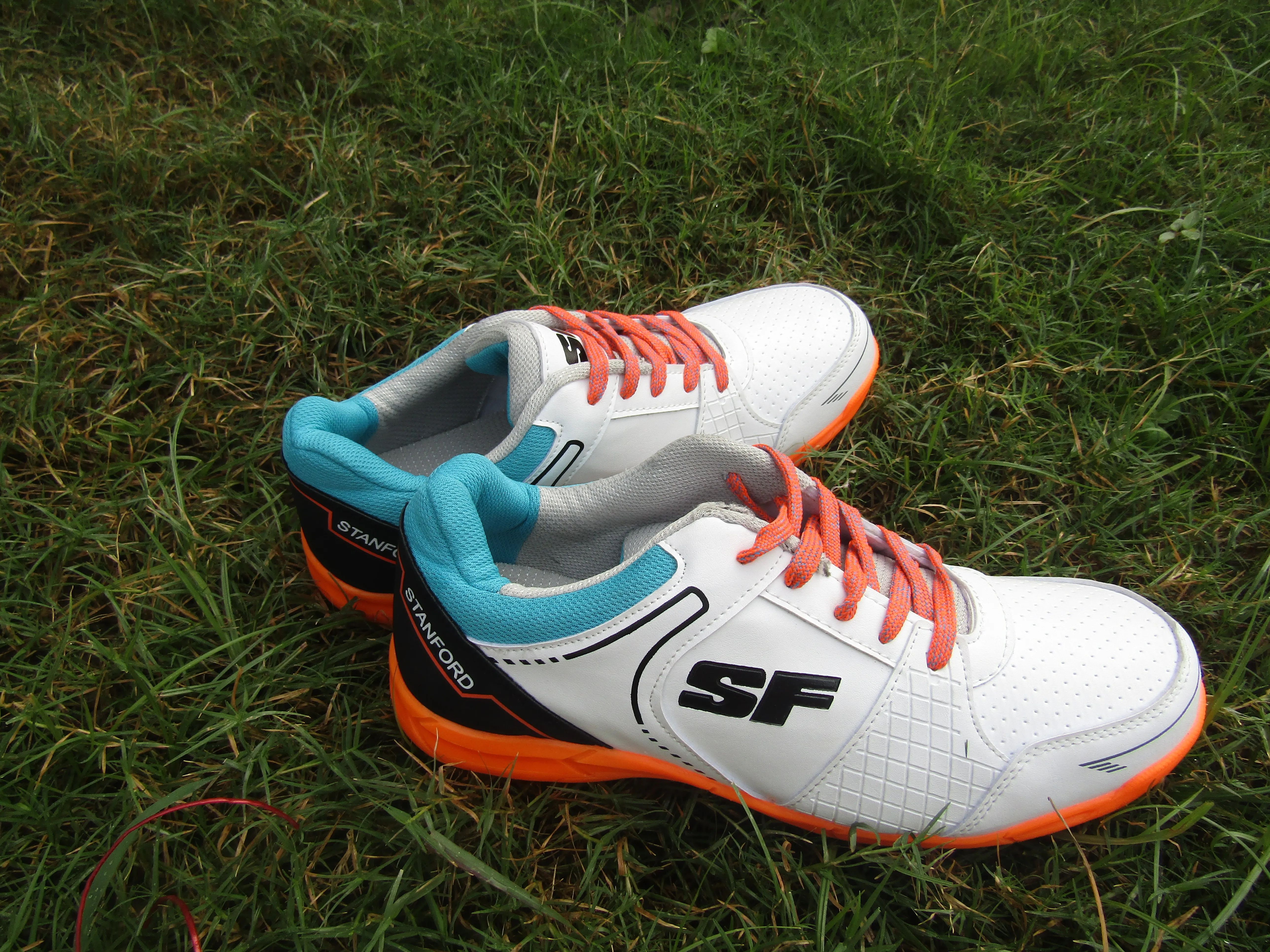 SF warrior Cricket Shoes teal and white