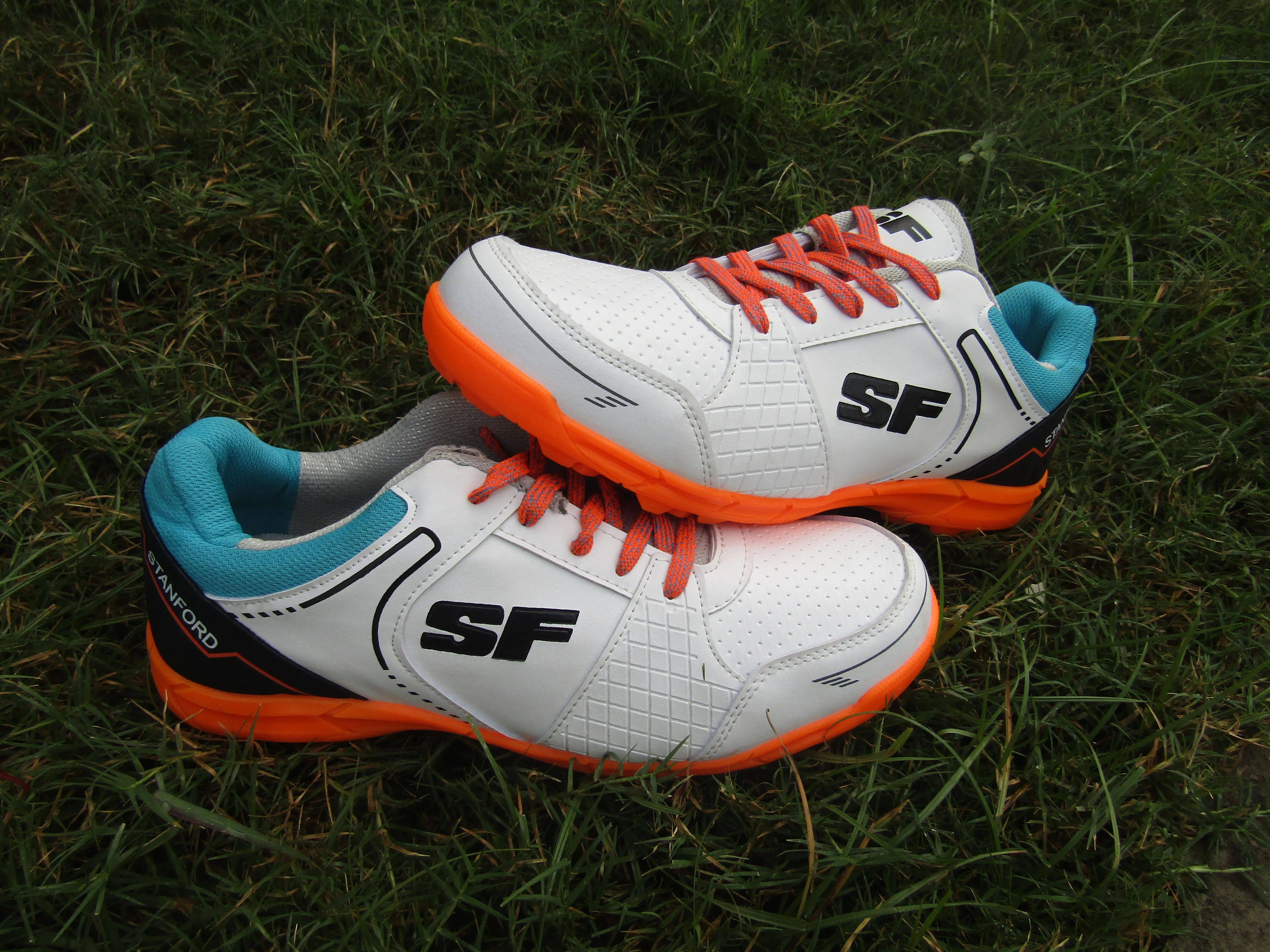 SF warrior Cricket Shoes teal and white