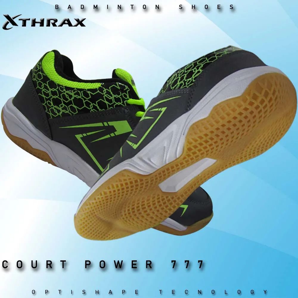 Thrax Court Power 777 Badminton Shoes Gray Lime