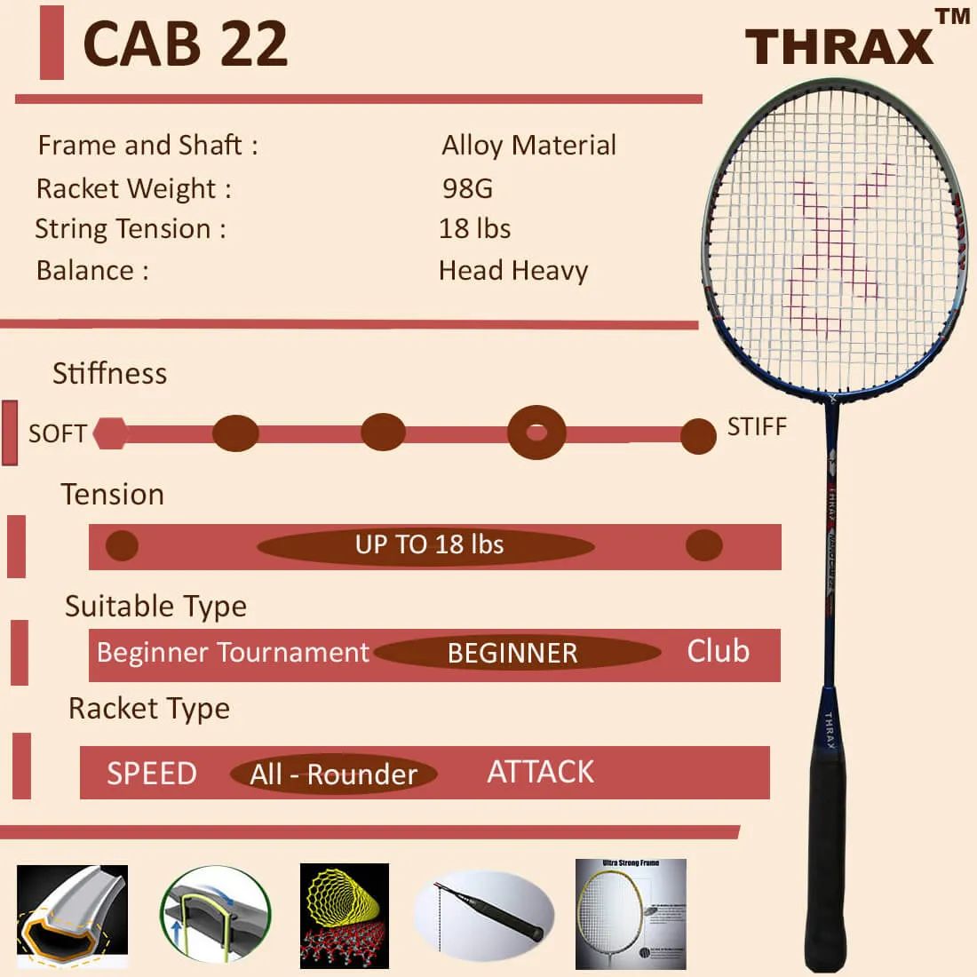 Thrax_CAB_22_Badminton_Racket_Technical_Specification_Blue