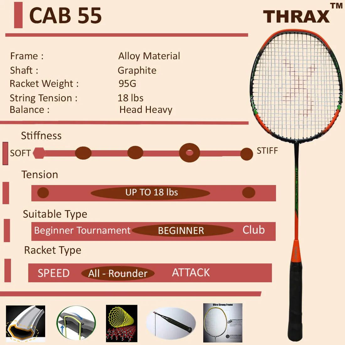 Thrax_CAB_55_Badminton_Racket_Technical_Specification