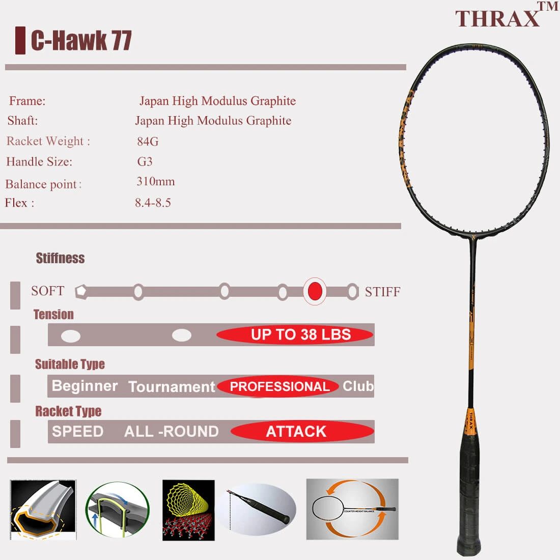 Thrax_C_Hawk_77_Badminton_Racket_Specification