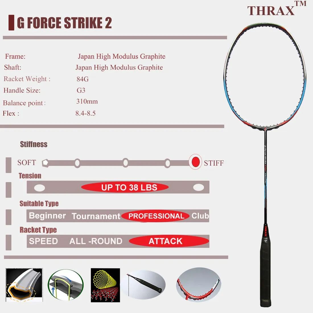 Thrax_G_Force_Strike_II_Gen_Badminton_Racket_Specification_A