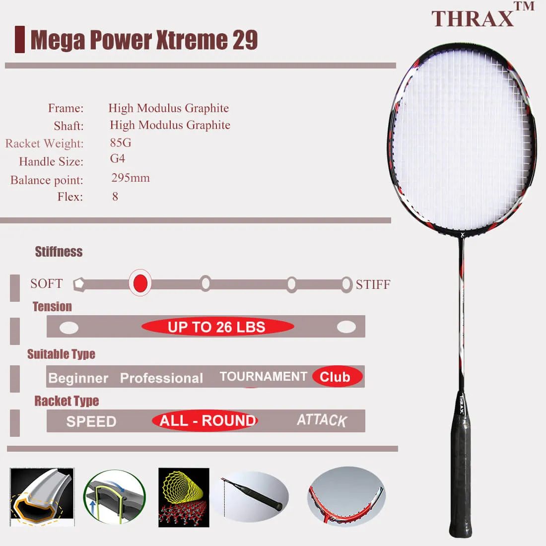 Thrax_Mega_Power_29_Badminton_Racket_Specification