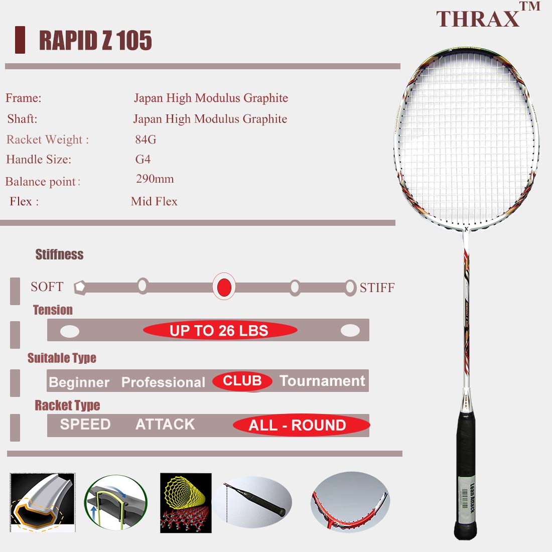 Thrax_Rapid_Z_105_Badminton_Racket_Specification_A