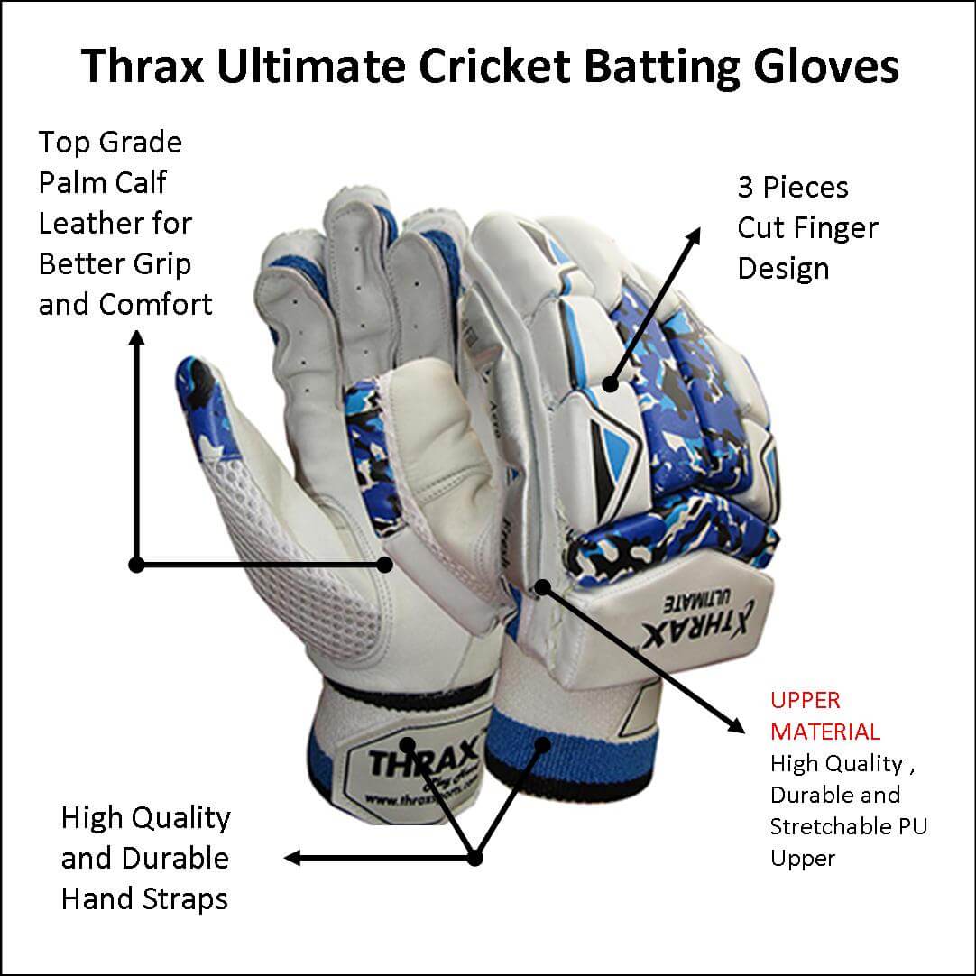 Thrax Ultimate Cricket Batting Gloves White Black and Blue, Buy Thrax Ultimate Cricket Batting