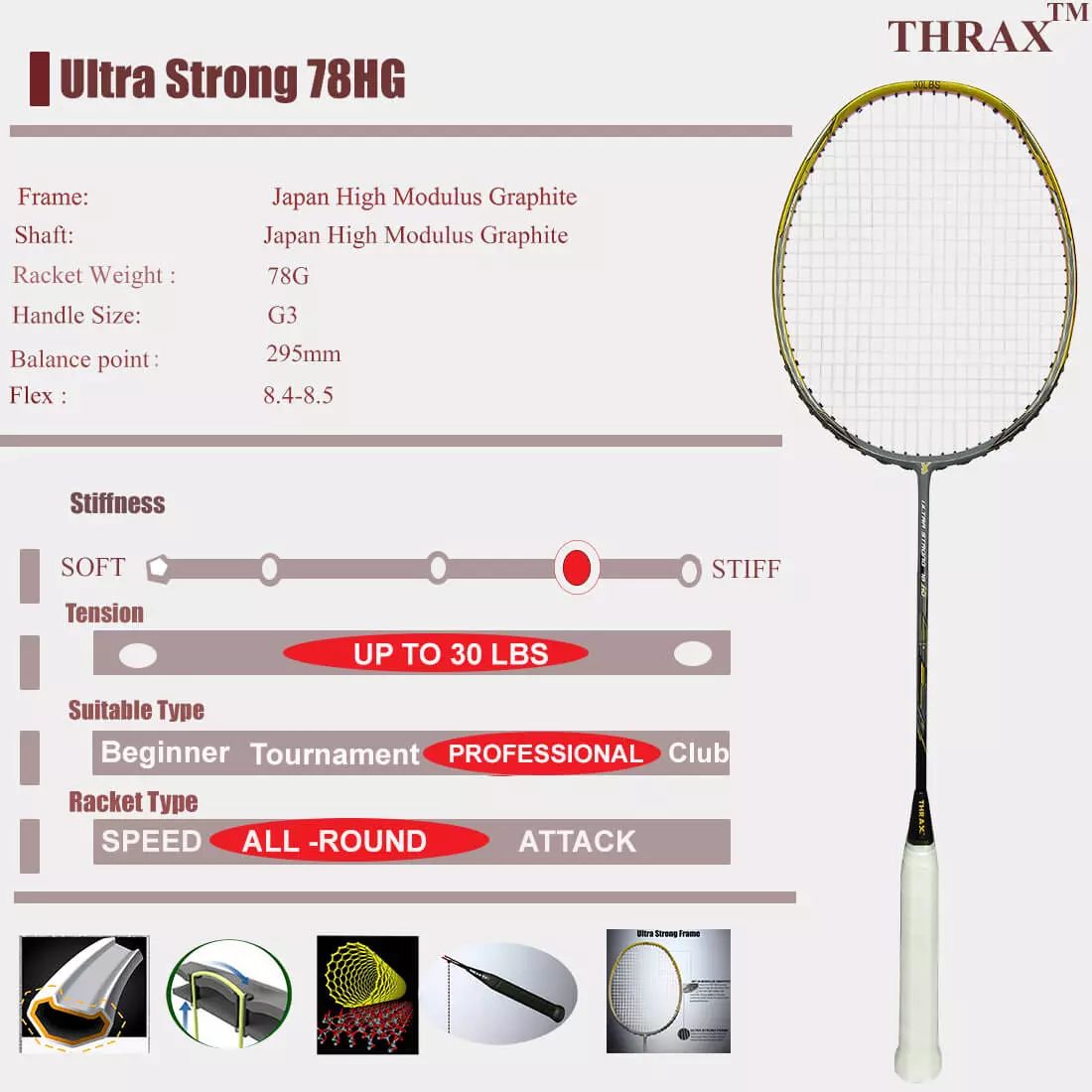 Thrax_Ultra_Strong_78HG_Badminton_Racket_Specification