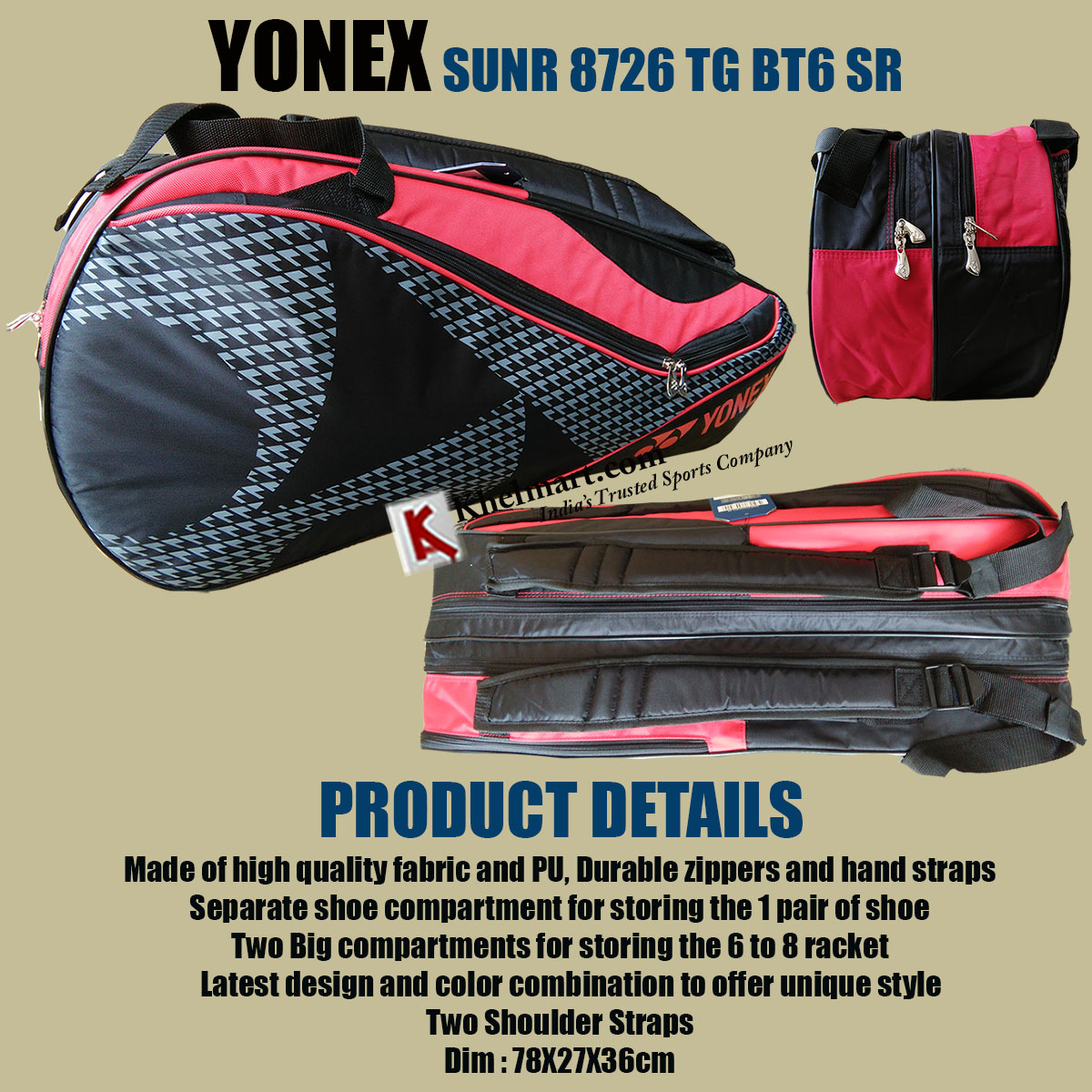 Yonex 4911 MSH-SR Badminton Tournament Bag (Red) - Badminton Direct Store