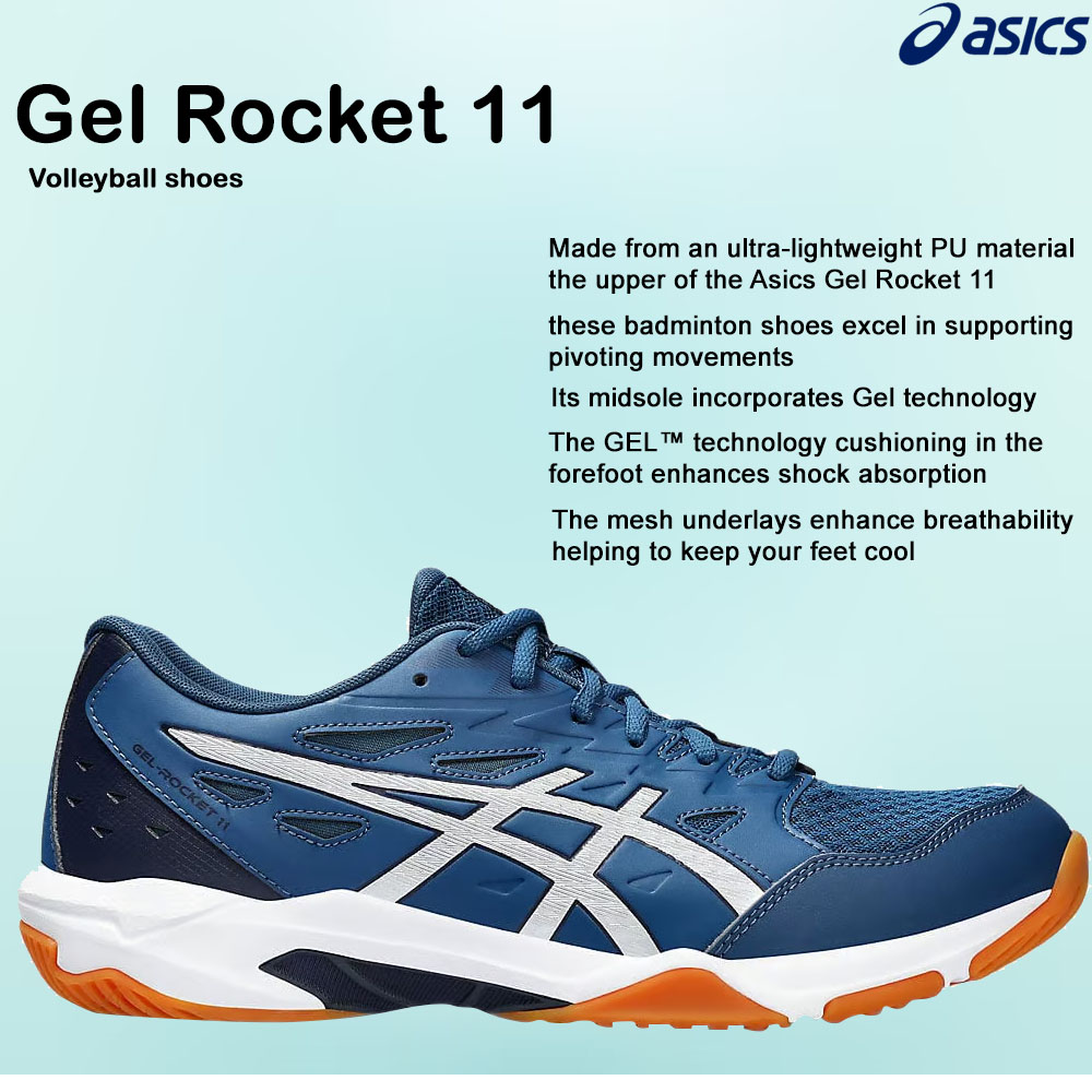 Asics Gel Rocket 11 Badminton Shoes Mako Blue Pure Silver