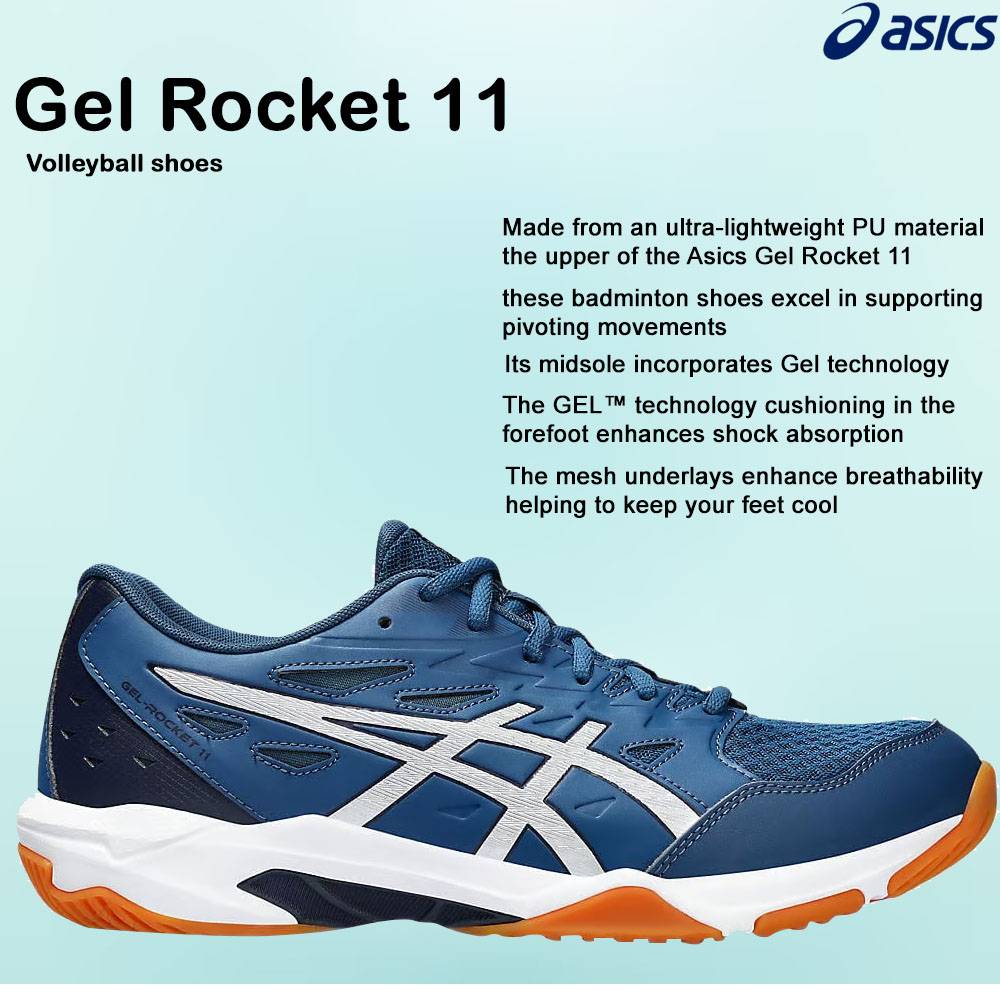 Asics Gel Rocket 11 Badminton Shoes Mako Blue Pure Silver