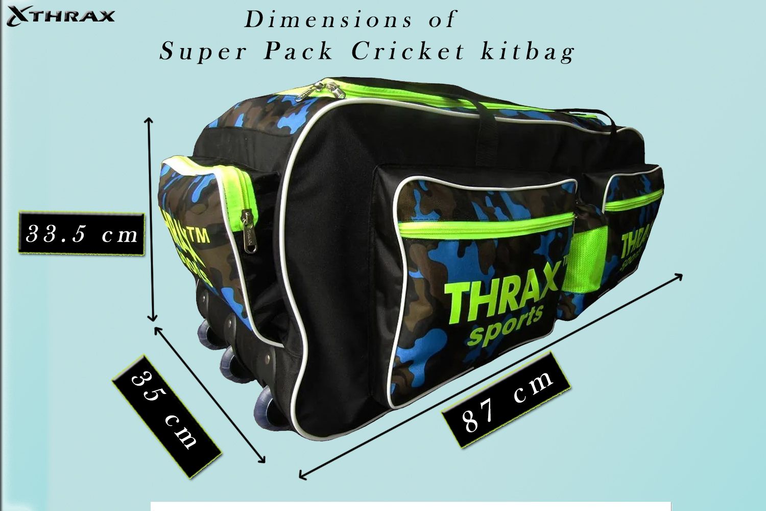 Thrax Super Pack Wheel Cricket Kit Bag Army Blue Black Lime