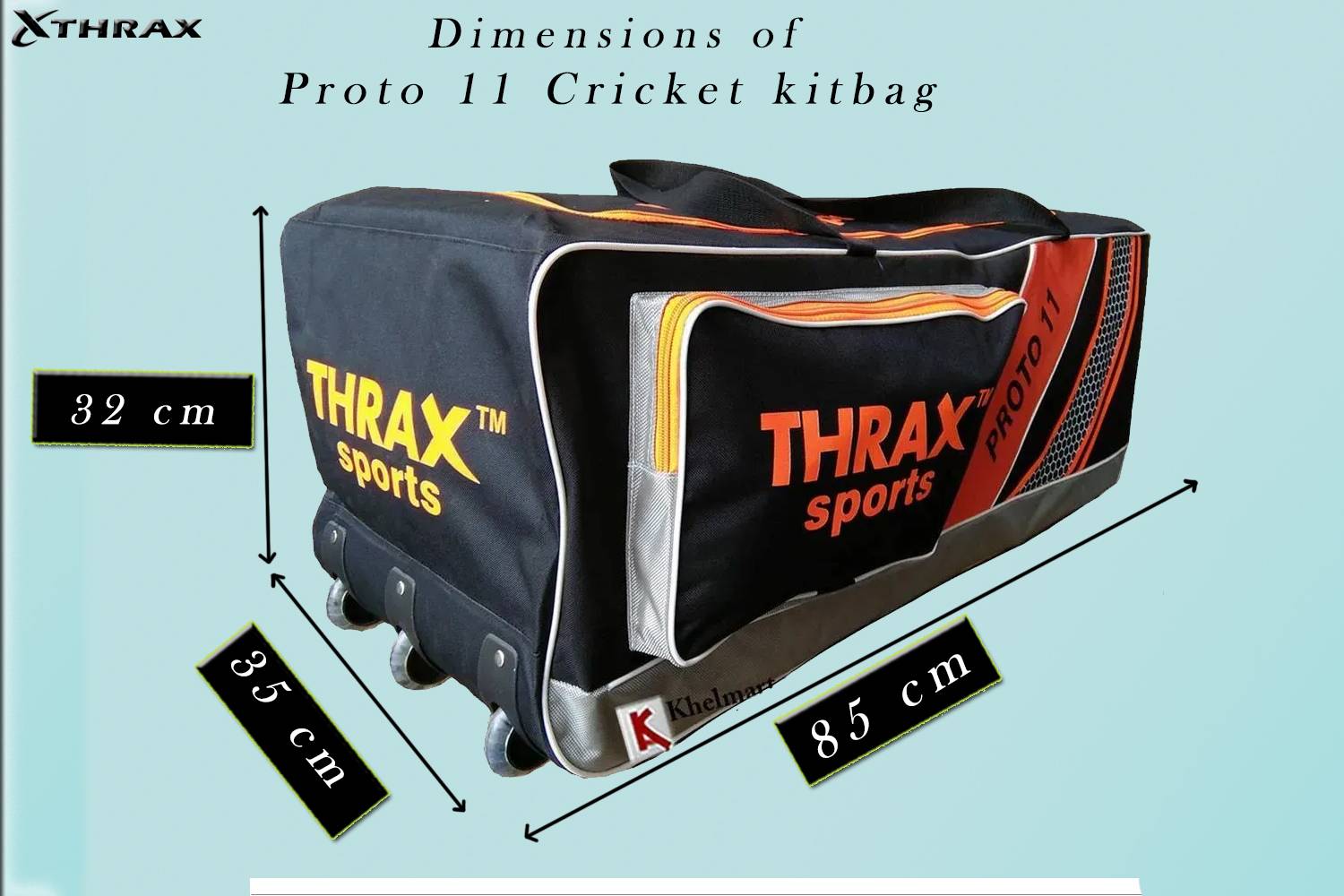 Thrax Proto 11 Wheel Cricket Kit Bag Black And Orange