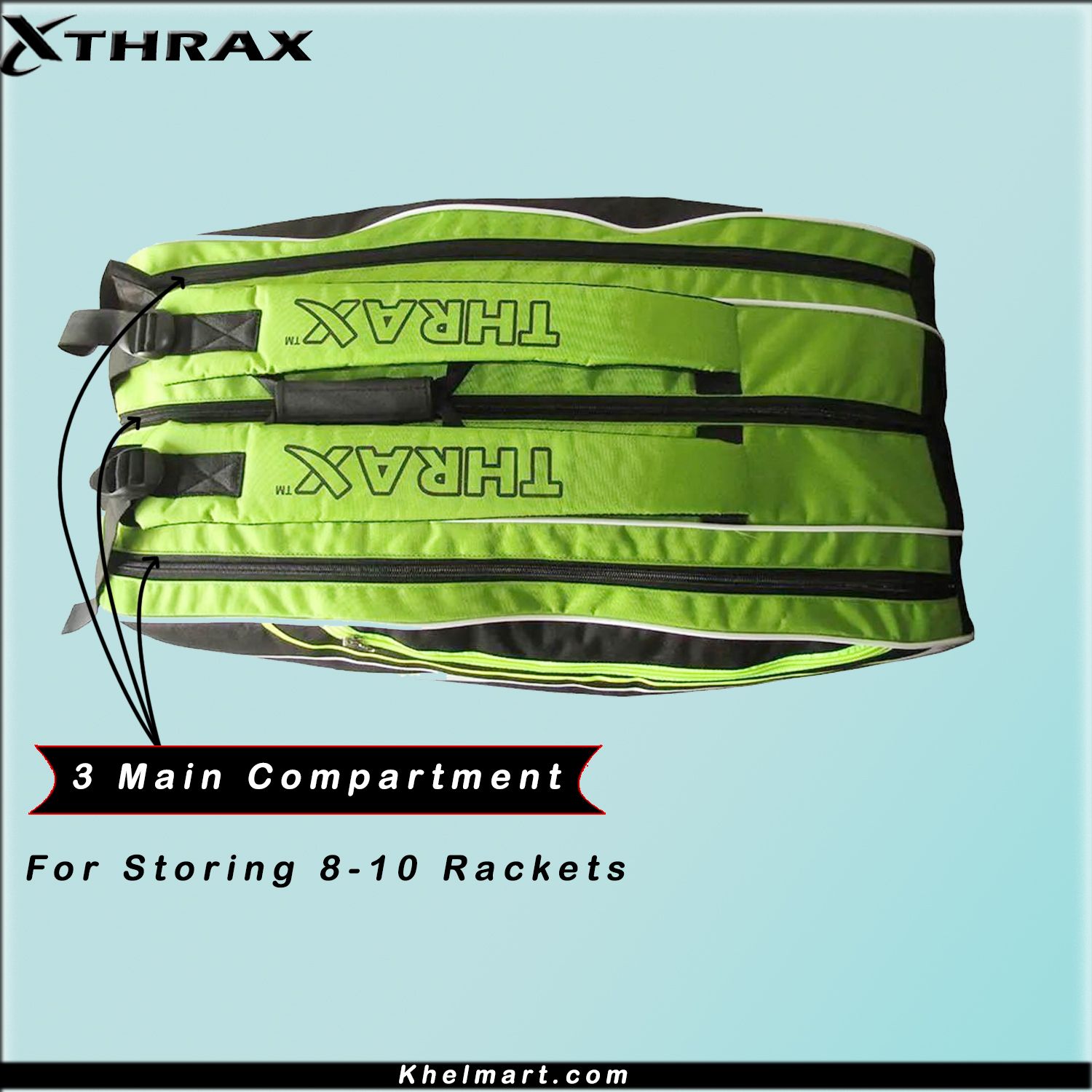 Thrax Aura X10 Badminton Kit Bag Black Lime