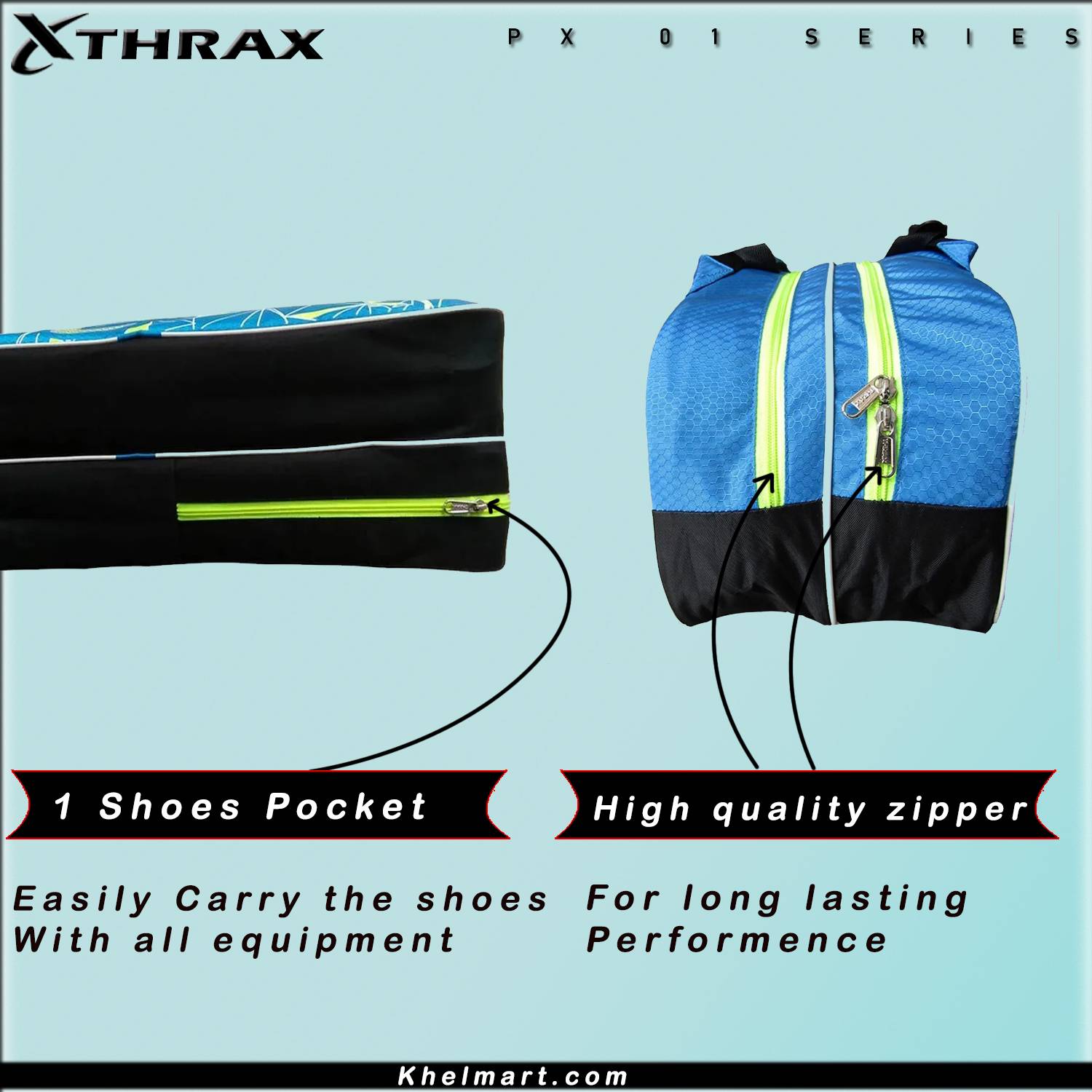 Thrax PX01 Badminton Kit Bag Blue Black And Lime