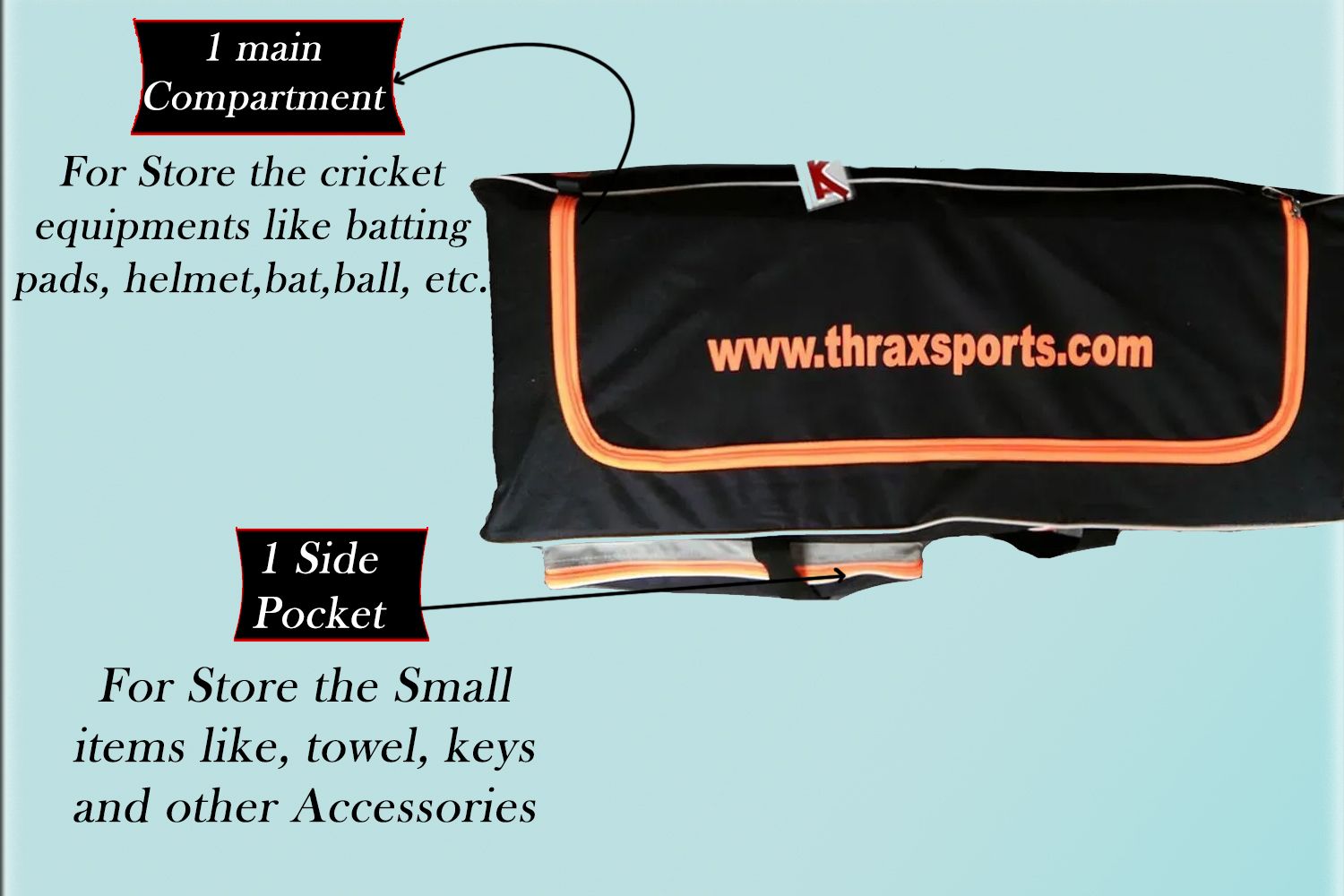 Thrax Proto 11 Wheel Cricket Kit Bag Black And Orange