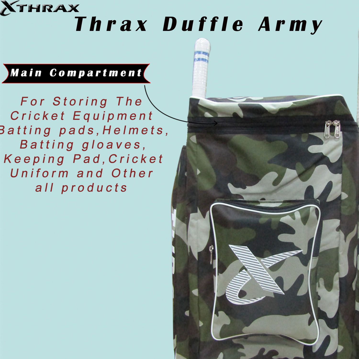 Thrax Duffle Army Cricket Kit Bag Army Color Power Pack