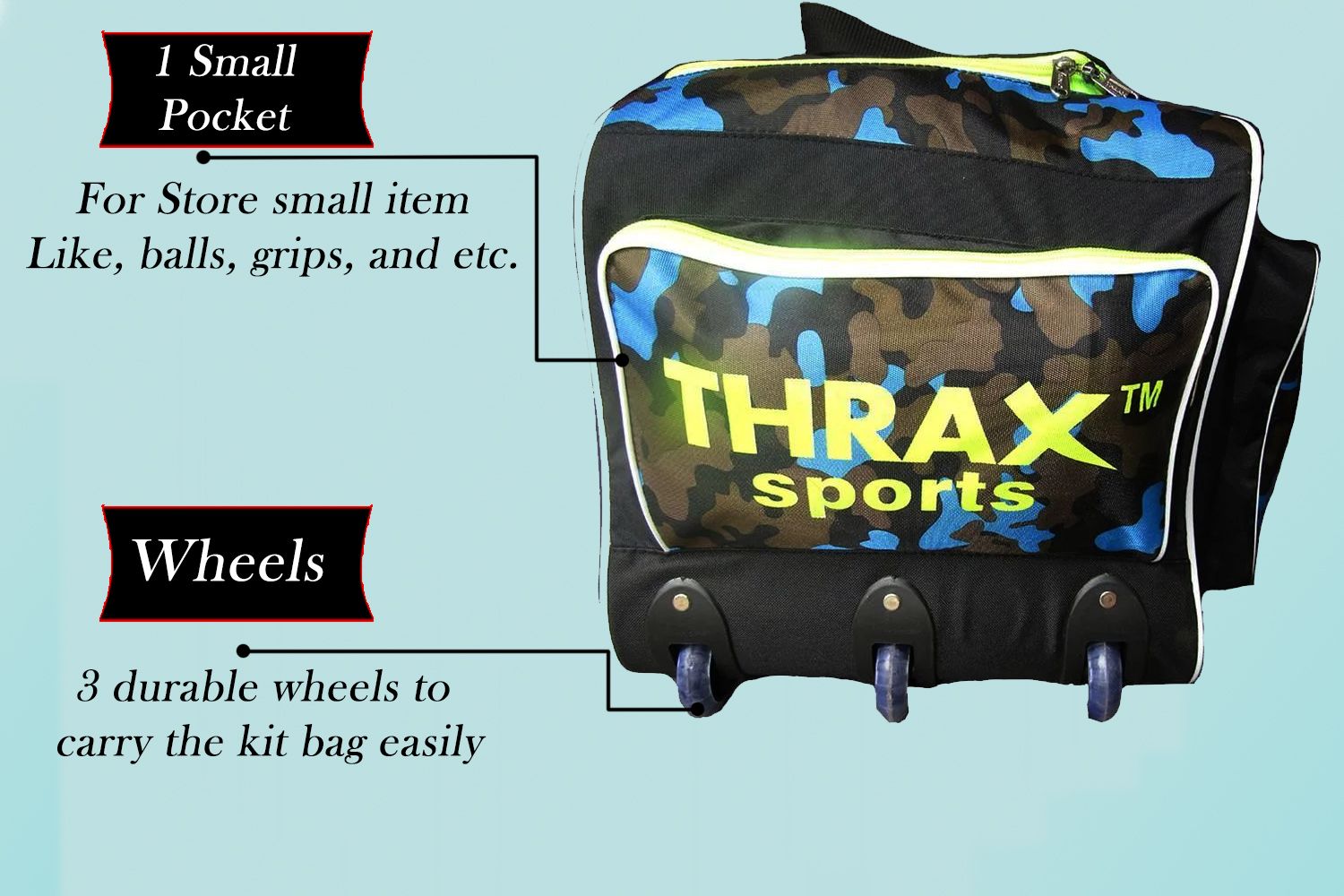 Thrax Super Pack Wheel Cricket Kit Bag Army Blue Black Lime