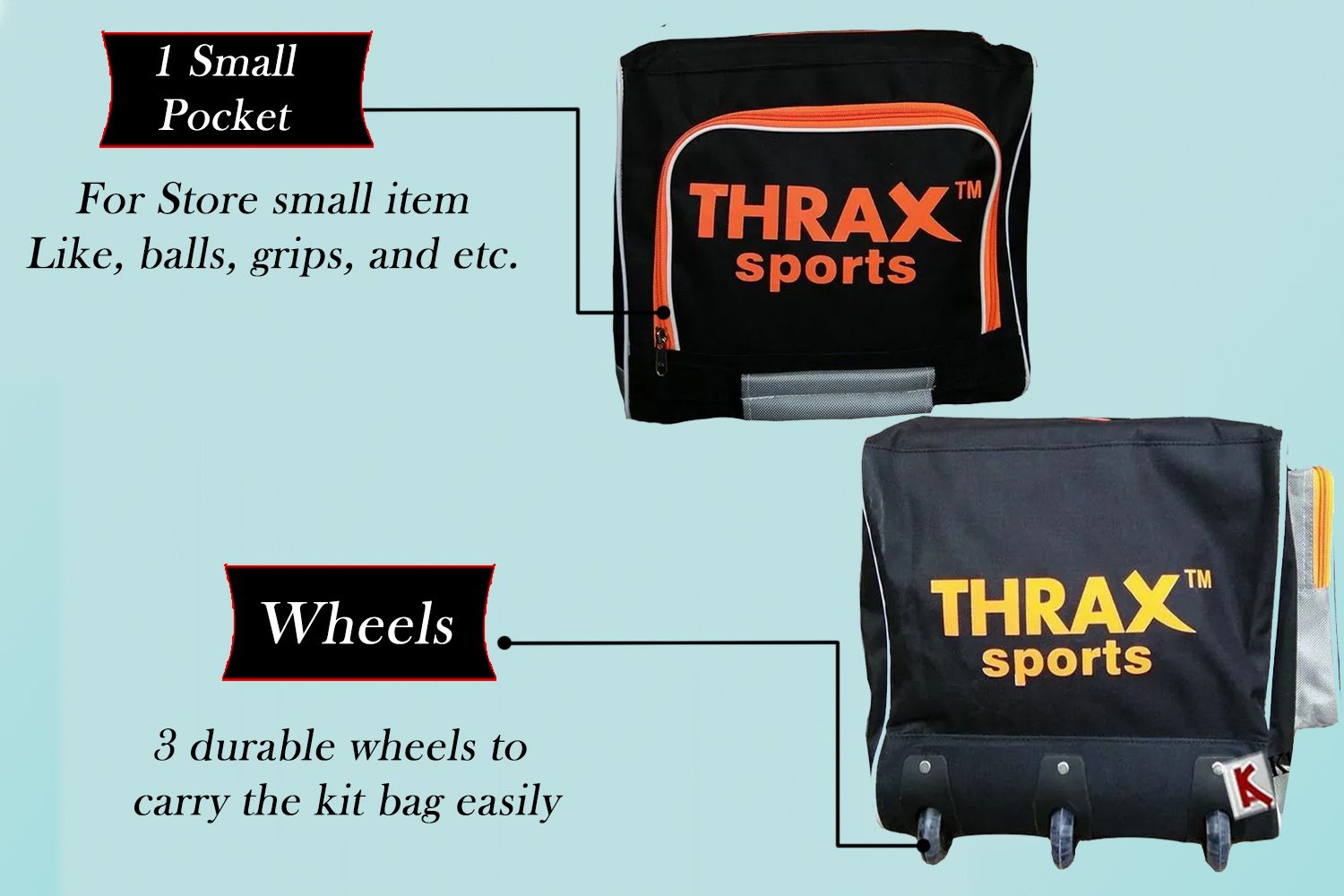 Thrax Proto 11 Wheel Cricket Kit Bag Black And Orange