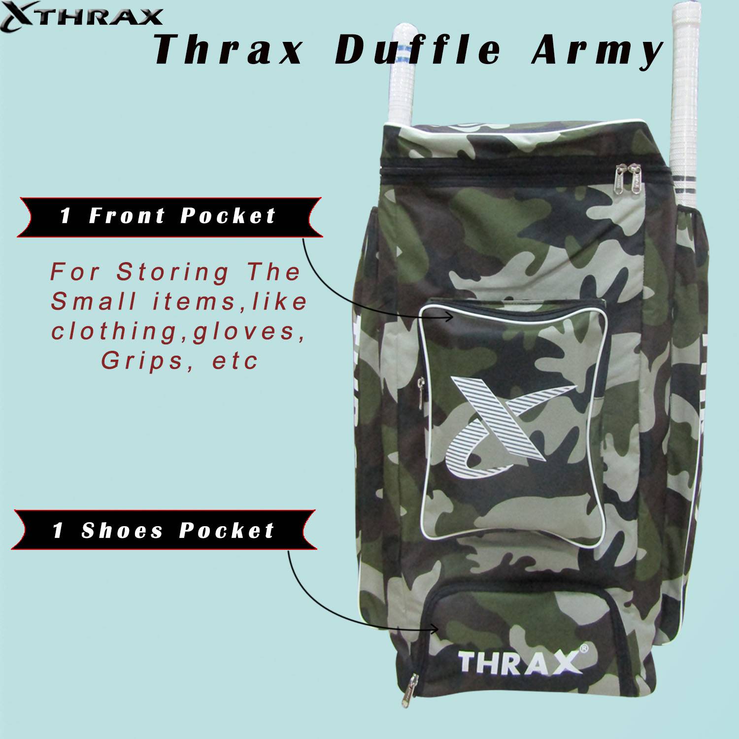 Thrax Duffle Army Cricket Kit Bag Army Color Power Pack