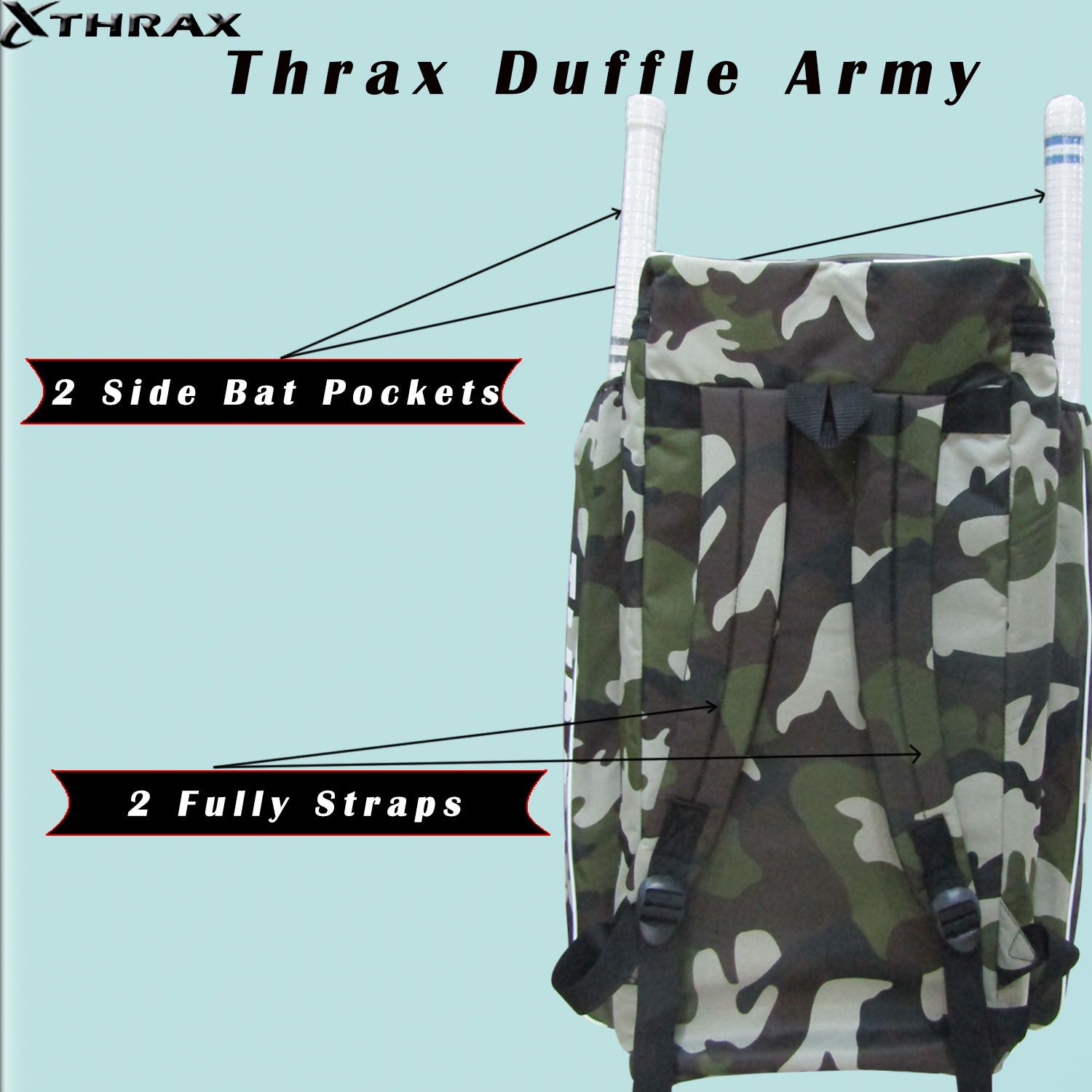 Thrax Duffle Army Cricket Kit Bag Army Color Power Pack