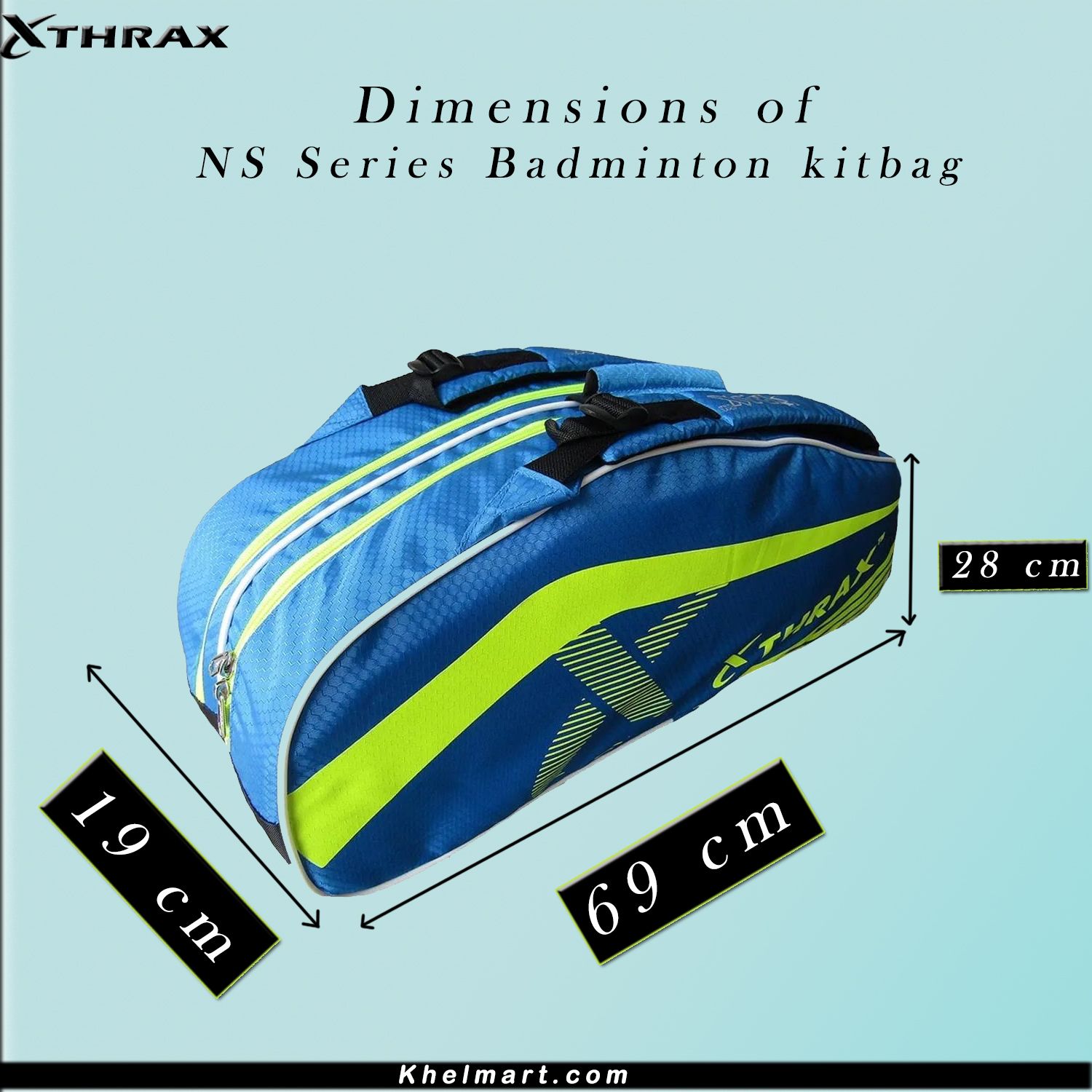 Thrax NS Series Badminton Kit Bag Sky Blue And Lime